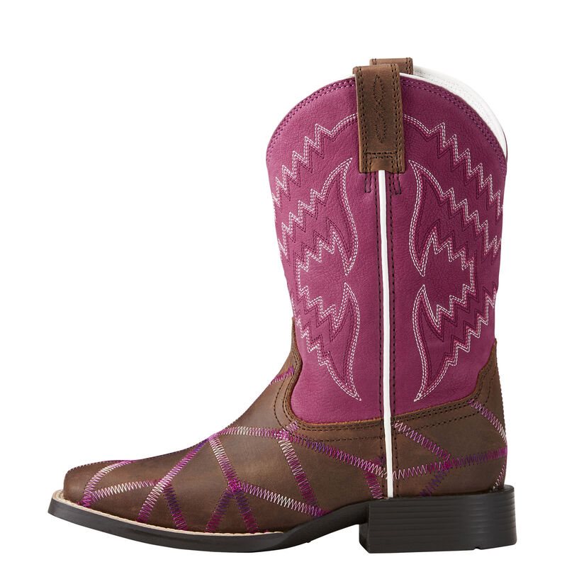 Ariat Western: Twisted Tycoon Botas Western Niños - Marrones / Moradas Rosas (BPDSL3265)